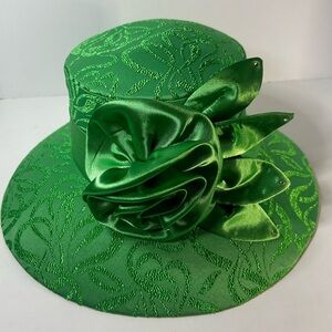 Giovanna Signature Woman’s Elegant Green Formal Hat W/ Bow. One Size. Polyester